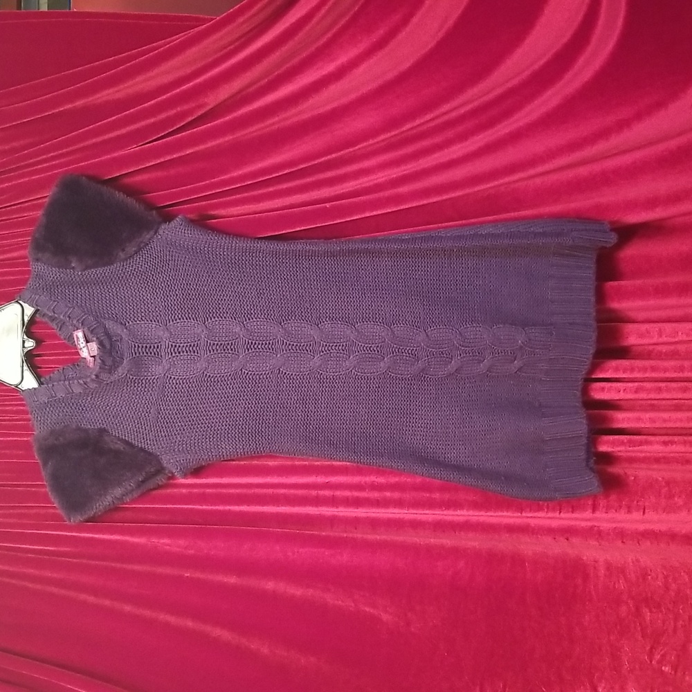Purple Sweater Dress Faux Fur Sleeve